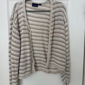 Knitted Liz Claiborne Beige and White Striped Cardigan